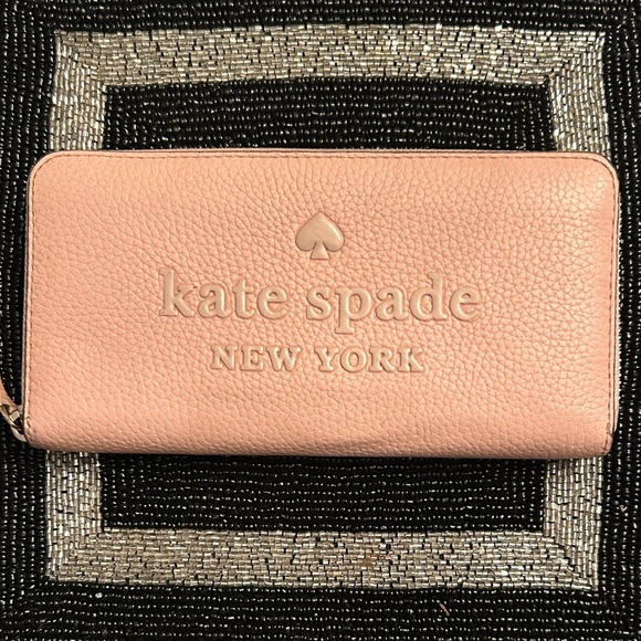 kate spade Handbags - Kate Spade embossed logo Blush Pink Continental Wallet EUC